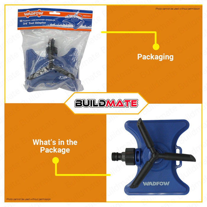 WADFOW Plastic 3 Arm Rotatory Sprinkler With 3/4 Tool Adaptor Water Spray Garden Sprayer WSN1E23 WHT