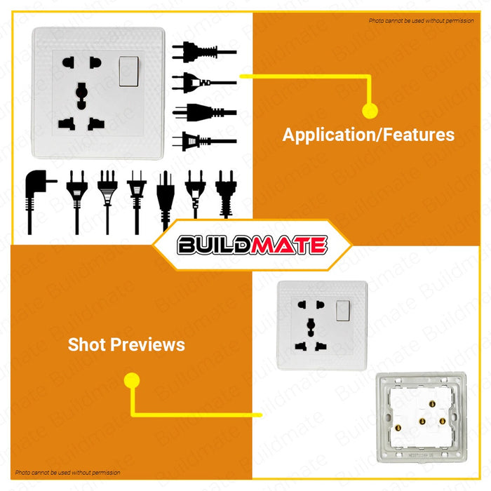 INGCO Universal Socket 1 Gang with Switch 16A 250V  HESST1116A •BUILDMATE• HT2