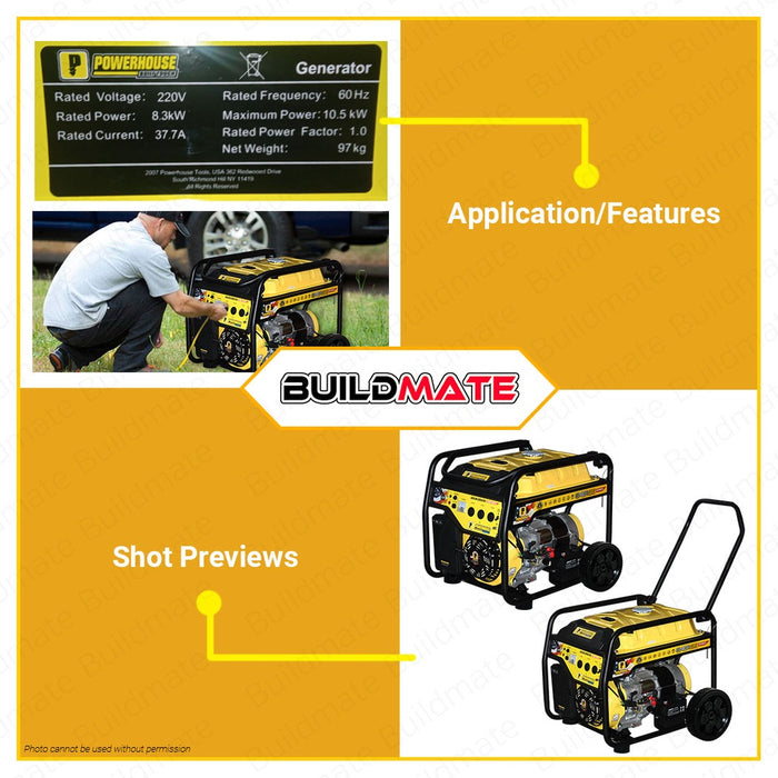 POWERHOUSE ENERGIE SERIES Gasoline Generator w/ Battery, Wheels, Handle 10.5KW PH-ENERGIE-13000E-GAS