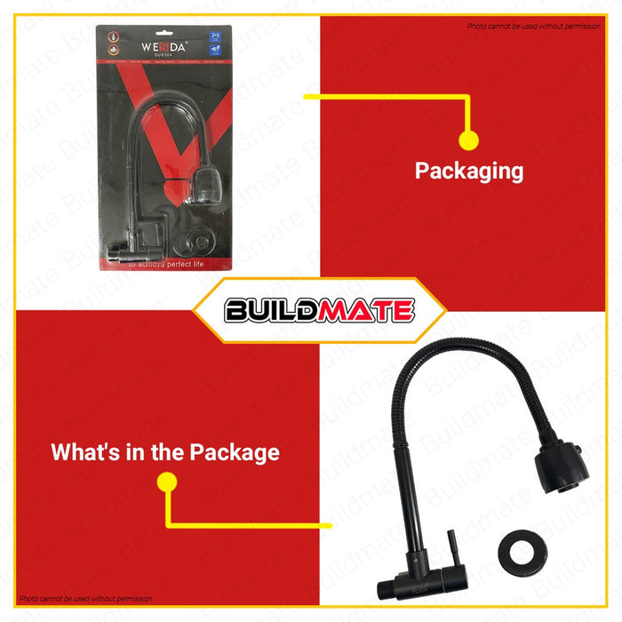 BUILDMATE Wesda Wall Mounted Flexible Kitchen Faucet Stainless Steel SUS304 Bathroom Sink Household Single Cold Water Tap SF-215