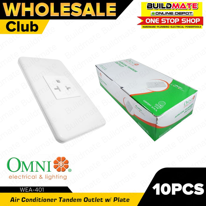[WHOLESALE] BUILDMATE Omni 10pcs Aircon Tandem Outlet with Plate 20A 250V Heavy Duty Air Conditioner Power Outlet Wall Socket WEA-401