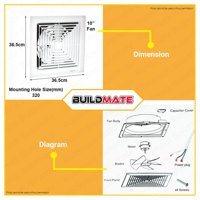 FIREFLY Ceiling Mounted Exhaust Fan Fans 10" 29W FEFC16/10W 100% ORIGINAL / AUTHENTIC •BUILDMATE•