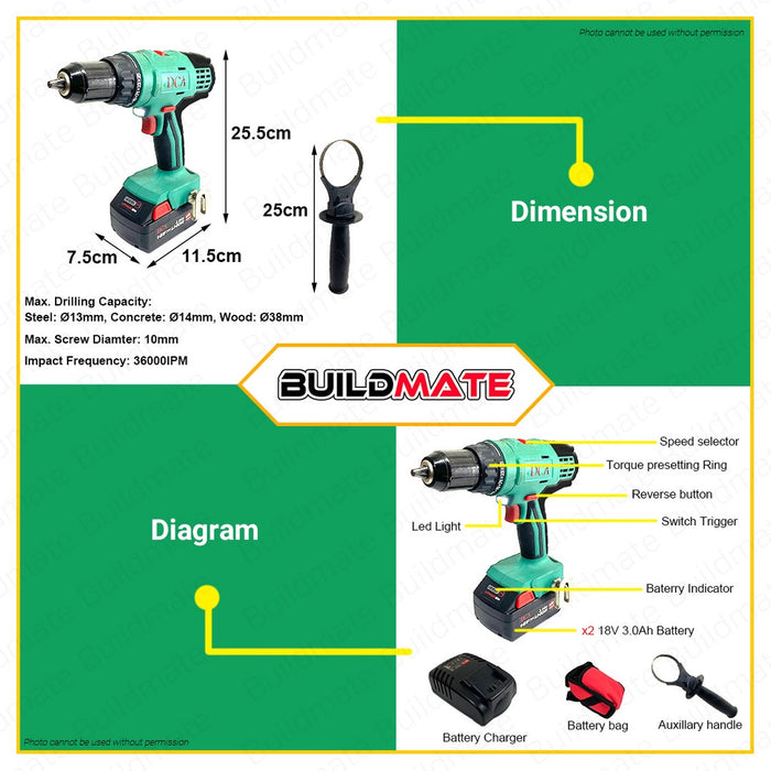 DCA Cordless Hammer Drill Driver Drill 18V 13mm ADJZ13 •BUILDMATE•