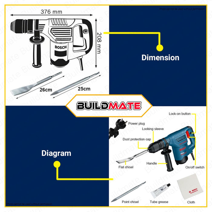 Bosch 650W Demolition Chipping Hammer with Case Up To 10kg GSH 3 E 0611320703 with FREE BITS BPT