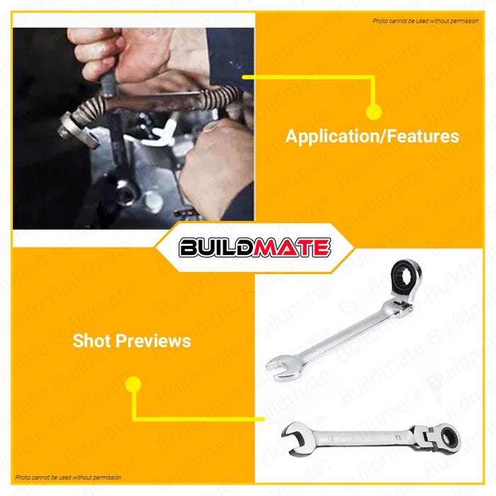 INGCO 8 PCS Flexible Ratchet Spanner Set 8-19mm Cr-V HKSPAR1083 + FREE TROWEL IHT