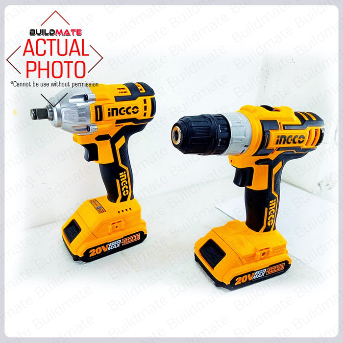 INGCO Cordless 2PCS COMBO KIT Drill + Impact Wrench 20V Lithium-Ion Tools CKLI2007 •BUILDMATE• ICPT
