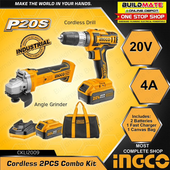 [COMBO] INGCO Lithium Ion Cordless Angle Grinder and Drill 2PCS Combo Kit CKLI2009 •BUILDMATE• IPT