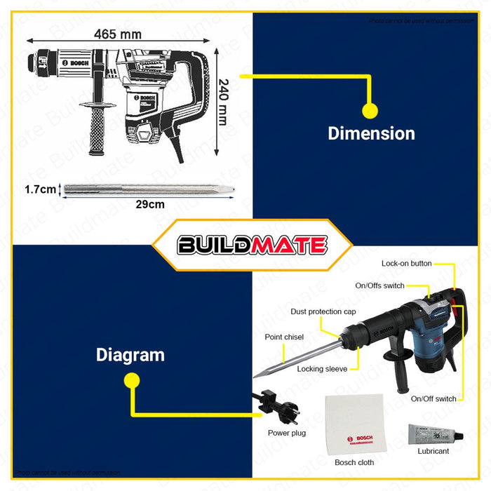BOSCH Professional Basic Demolition Hammer 1100W with Case GSH 5 06113370K0 •BUILDMATE• BPT