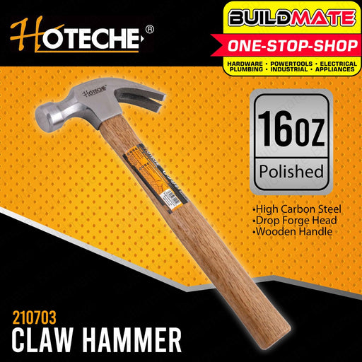 Hoteche Claw Hammer Wooden Handle Polished Carbon Steel 16oz HTC-210703 •BUILDMATE•