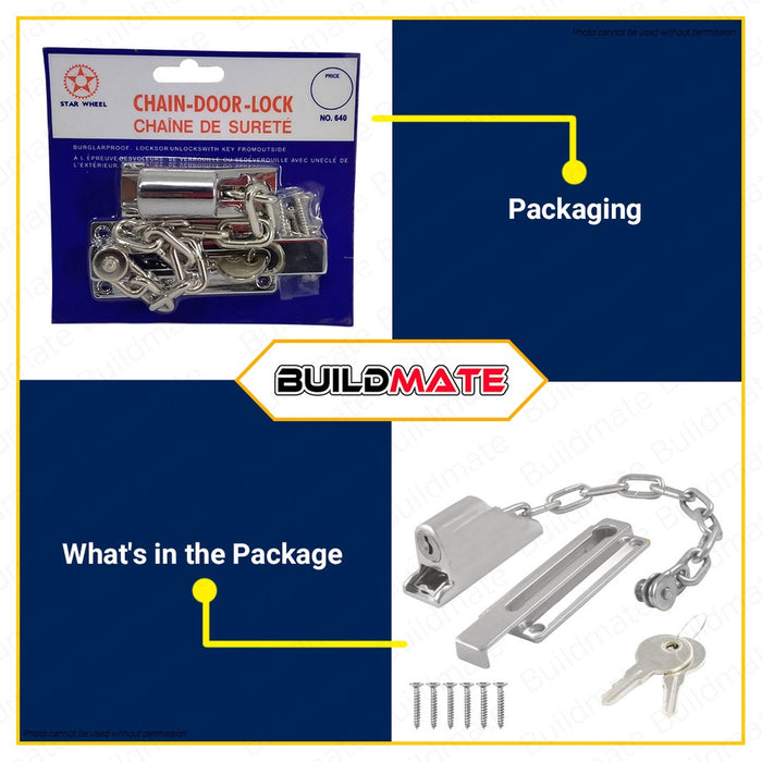 STAR WHEEL Door Chain Bolt and Lock #640 CP 100% ORIGINAL / AUTHENTIC •BUILDMATE•