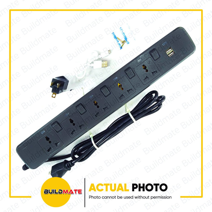 ROYU 5 GANG Extension Cord with Individual Switches  REDEC725/G •BUILDMATE•