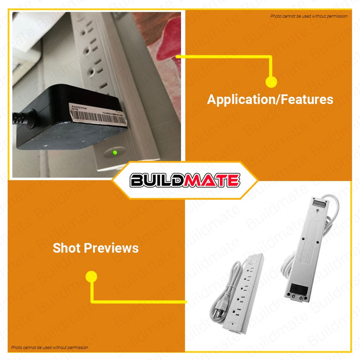 BUILDMATE Omni 2500W Extension Cord Set with Magnet & Switch 5-Gang 10A 250V Heavy Duty Power Strip WEM-050-PK