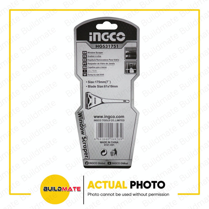 INGCO 7" Window Scraper Cleaner with 1 Trimming Knife Blade 175mm HGS31751 •BUILDMATE• IHT