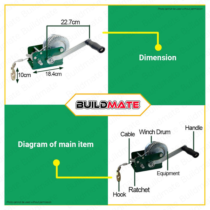 HOYOMA JAPAN Manual Hand Winch Crank Pulley 2000 LBS HT-2000LB •BUILDMATE•