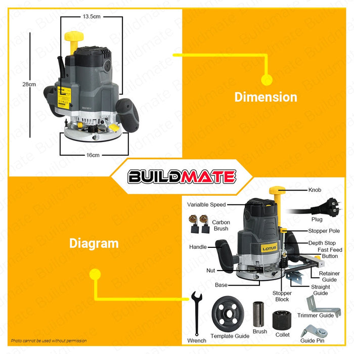 LOTUS Plunge Router 1/2" 2200W LTPR2200X •BUILDMATE• LPT LOTUS