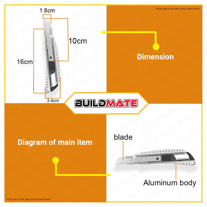 BUILDMATE Ingco Snap Off Blade Knife 18mmx100mm Craft Box Cutter Utility Blade Knife - IHT