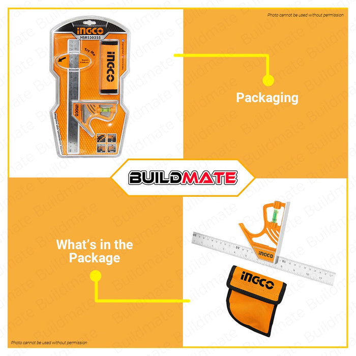 INGCO Magnetic Lock Combination Square  Stainless Steel 12" HSR530255 •BUILDMATE• IHT