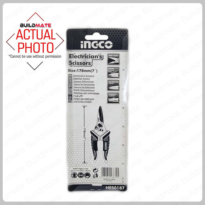 INGCO Electrician's Scissors Stainless Steel Blade with teeth HES0187 | HES0188 •BUILDMATE• IHT