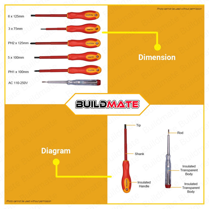 Hoteche Insulated Screwdriver Set  6 PCS/SET HTC-244106 •BUILDMATE•