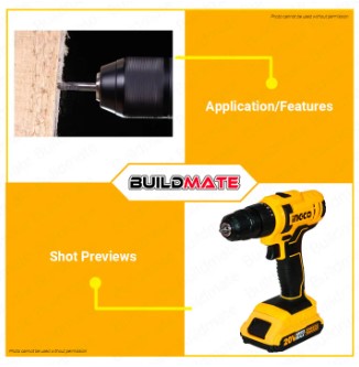 BUILDMATE Ingco 20V Lithium-Ion Cordless Drill 40Nm / 45Nm 2-Speed Mechanical Gear Drilling Gun with Integrated Work Light CDLI20051 / CDLI20032 - ICPT