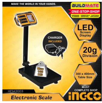 INGCO 100KG Rechargeable Electronic Scale Digital Screen With Charger ...