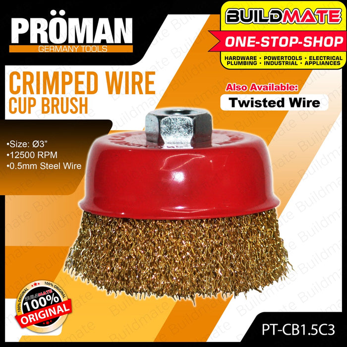 PROMAN Cup Brush 1.25 & 1.5 x 3" Inch Crimped | Twisted Brushes Tools [SOLD PER PIECE] •BUILDMATE•