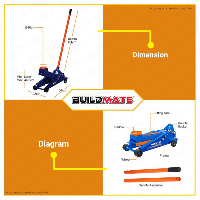 WADFOW TONS Hydraulic Floor Jack Auto Repair Fast Lift Jack