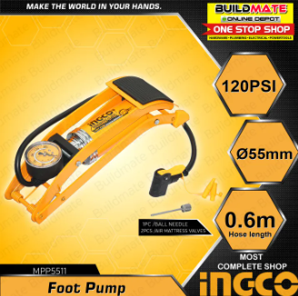 INGCO Tire Air Foot Pump Inflator Bike Wheel 55 x 120mm MPP5511 •BUILDMATE• HT2