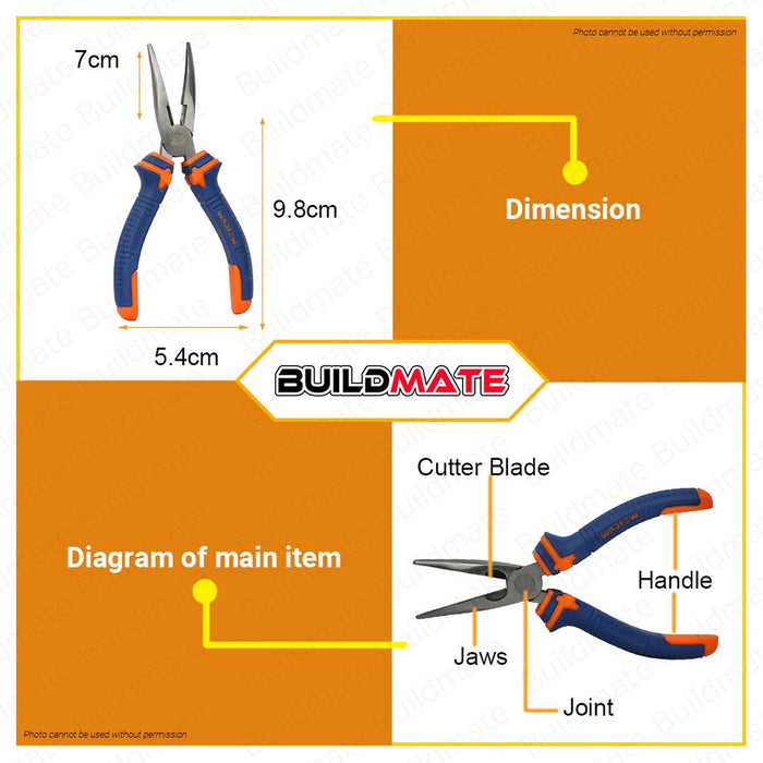 WADFOW Bent Nose Pliers 160mm 6" Inches Polish and Anti-Rust Oil WPL4906 Hand Tool •BUILDMATE• WHT