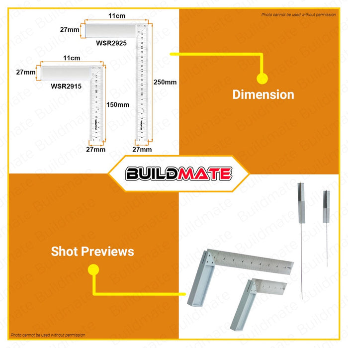 WADFOW Angle Square Ruler 150mm | 250mm [SOLD PER PIECE] L-Square L-Ruler Angle Ruler •BUILDMATE WHT