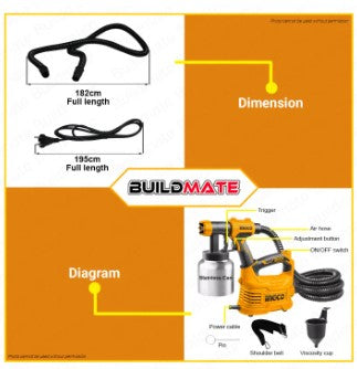 INGCO Floor Based HVLP Spray Gun 550W 800ml (Aluminum Can) Electric Spray SPG5008-2 •BUILDMATE• IPT
