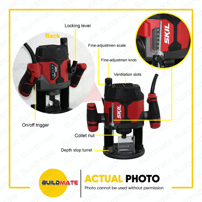 SKIL Wood Electric Plunge Router 1400W w/ Dual LED Light & Speed Regulator VA1E1860AA•BUILDMATE•