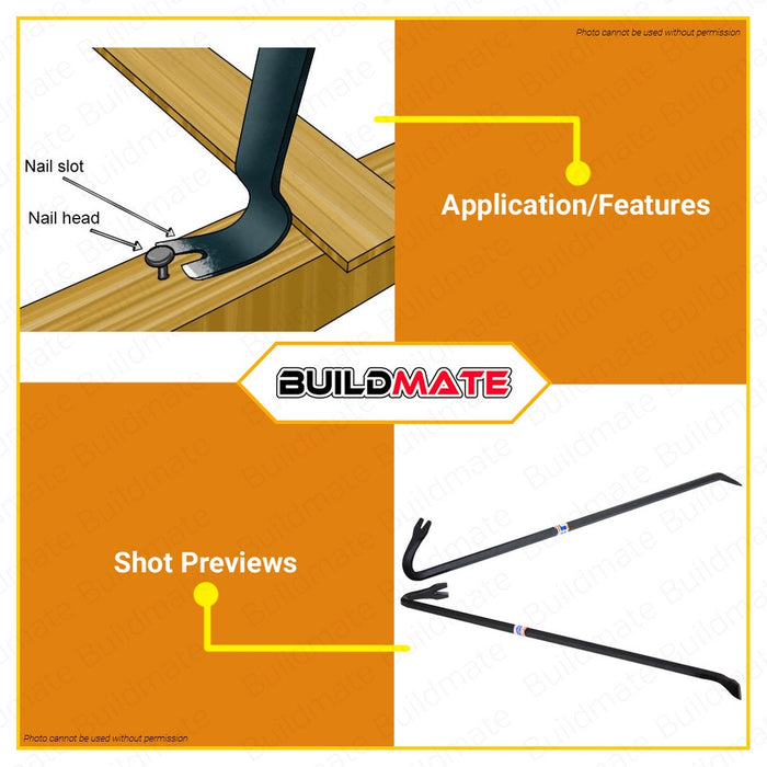 WADFOW Wrecking Bar 900mm 36" Inch Nail Puller End Gooseneck Wrecking Bar WQB1390 •BUILDMATE WHT