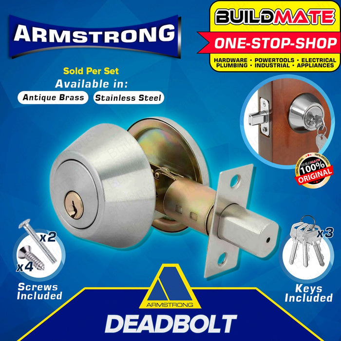 ARMSTRONG Deadbolt Door Security Lock Single Type 101 Stainless & Antique Brass Entrance Lockset