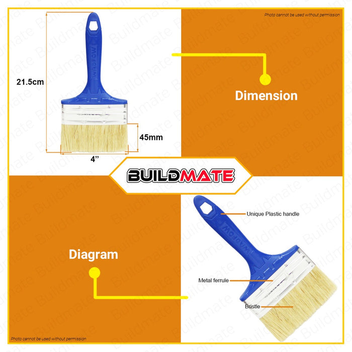 WADFOW Paint Brush For Oil-Based Paint 1" 1.5" & 2" Inch Plastic Handle SOLD PER PIECE BUILDMATE WHT