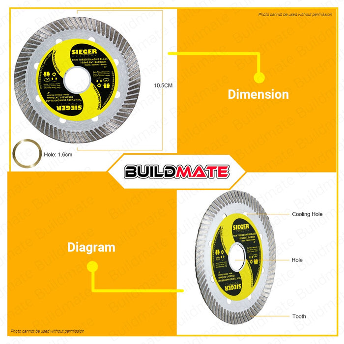 SIEGER GERMANY Thin Slim Turbo Diamond Cutting Blade Wheel Disc 4" 0.8mm x 100mm •BUILDMATE•