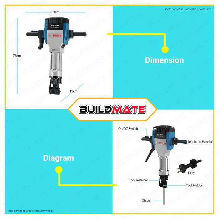 Bosch 2000W Demolition Breaker Rotary Hammer In Carton GSH 27 VC 061130A000 •BUILDMATE• BPT