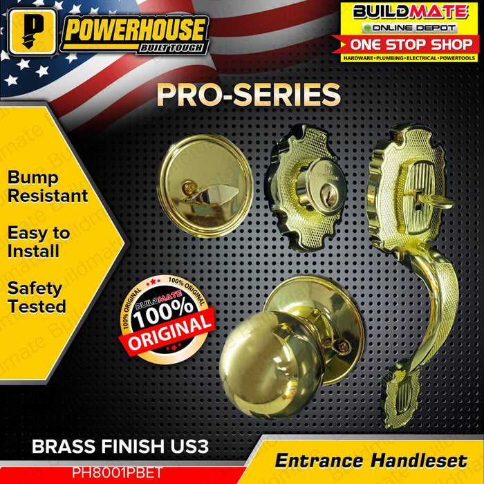 BUILDMATE Powerhouse PRO SERIES Entrance Handle Set PH8001PBET Brass Finish US3 - PHDH