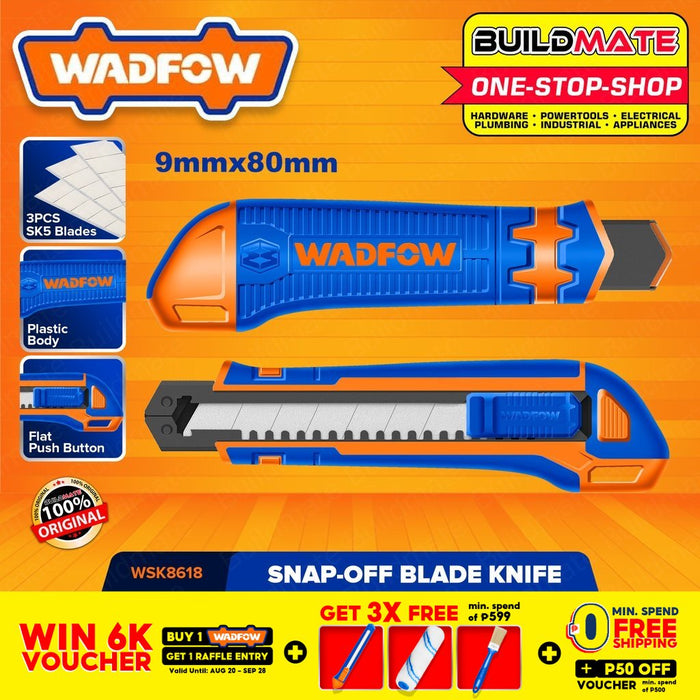 WADFOW Snap-Off Blade Knife 18mmx100mm W/ 3pcs SK5 Blades Utility Knife Cutter WSK8618 BUILDMATE WHT