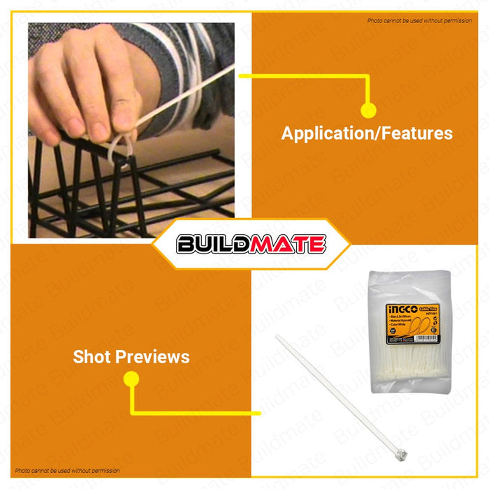 INGCO 4" 100mm Nylon Cable Tie 2.5 100 PCS HCT1001 •BUILDMATE• HT2