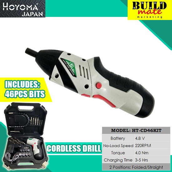 BUILDMATE Hoyoma 4.8V Cordless Drill with 46pcs Bits HT-CD46KIT HYMPT