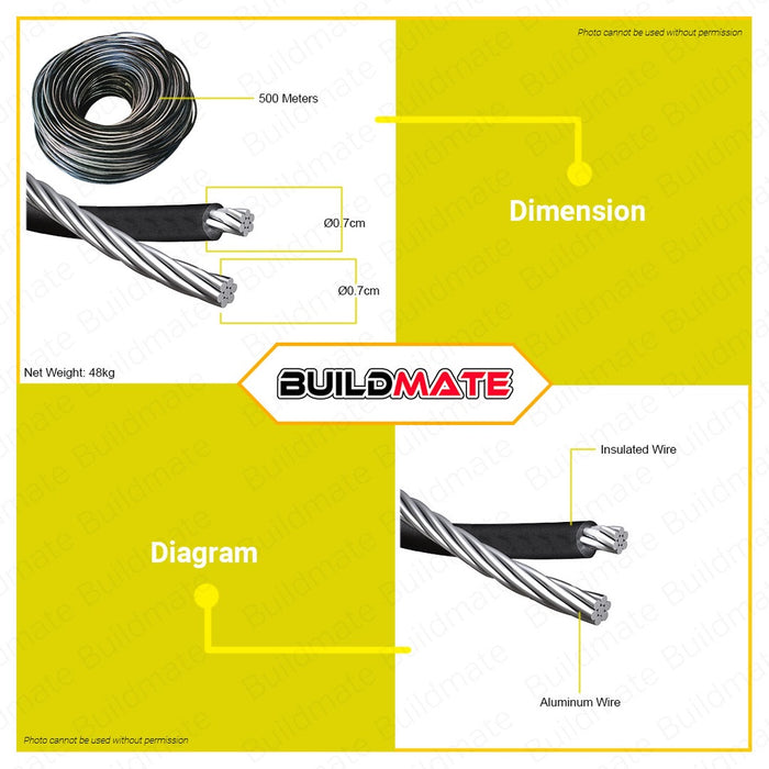 Aluminum Duplex Wire Service Drop Wire 6/7  x 500 Meter 100% ORIGINAL / AUTHENTIC •BUILDMATE•