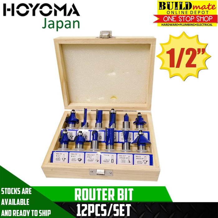 Hoyoma Japan 12 Pcs Router Bit Set 12mm 1/2