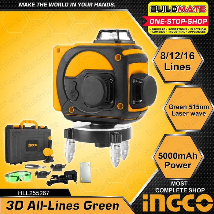 INGCO 3D All Lines Green Laser Beams Line Level 5000MAH HLL255267 •BUILDMATE• IPT