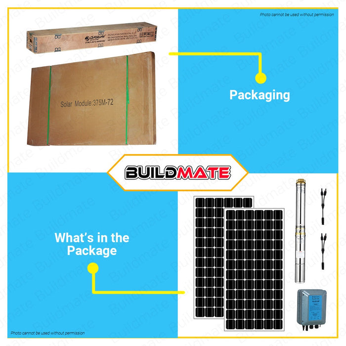 DAYUAN SOLAR SET Deep Well Pump Solar 3TWJ1-44/12-500W/36V with 2 Pcs 30V Solar Panel Module •BUILDMATE• DBS