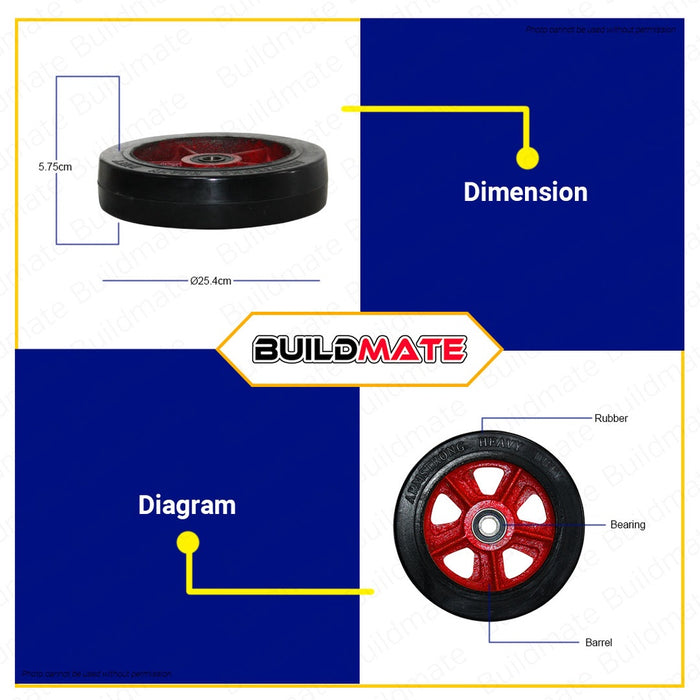 Armstrong Push Cart Rubber Wheel with Rim Bearing 254mm 10'' Heavy Duty •BUILDMATE• 