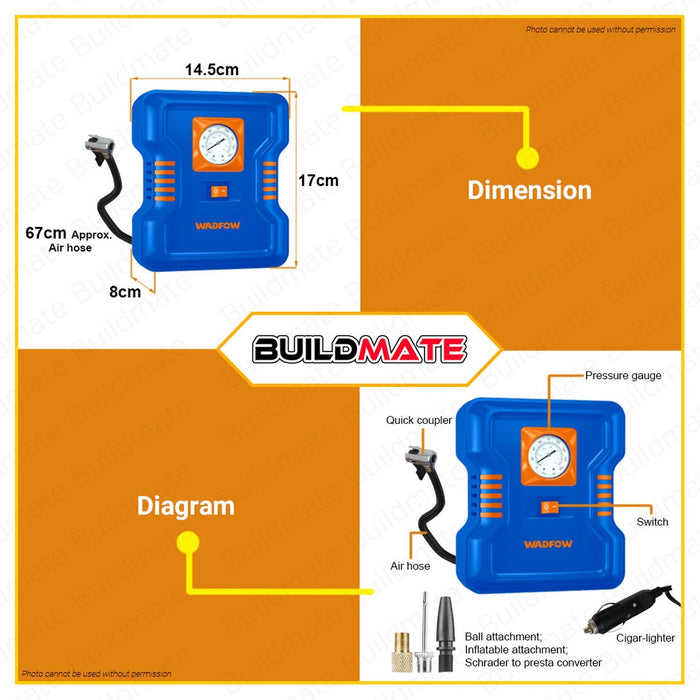 BUILDMATE Wadfow Auto Air Compressor 12V DC 160PSI Portable Automotive Car Tire Inflator Pump with 3pcs Nozzle Inflation Device WAAC501 - WPT