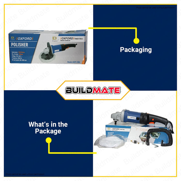 BUILDMATE Oxford 1200W Electric Buffing Machine Car Polisher Ø180mm Automotive Buffer Orbital Car Auto Detailing Machine Rotary Polisher