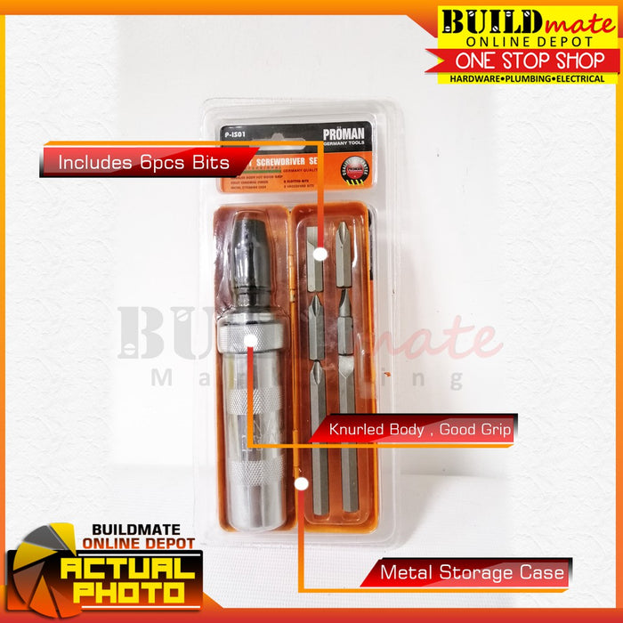 PROMAN / MEGA Impact Driver with 6pcs Bits Screwdriver Set - BUILDMATE