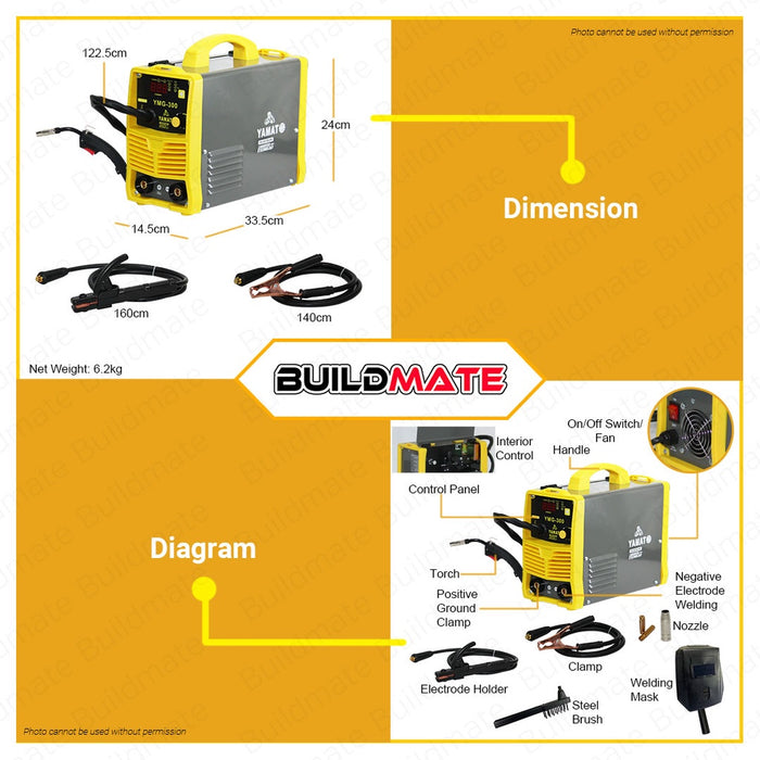 YAMATO JAPAN 300A Gasless 3 IN 1 MIG TIG MMA IGBT Portable Inverter Welding Machine •BUILDMATE•